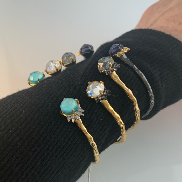 ALEXIS BITTAR 4 Vintage Miss Havisham 4 Hammered Spiked Gemstone Cuff Bracelets - Picture 4 of 8